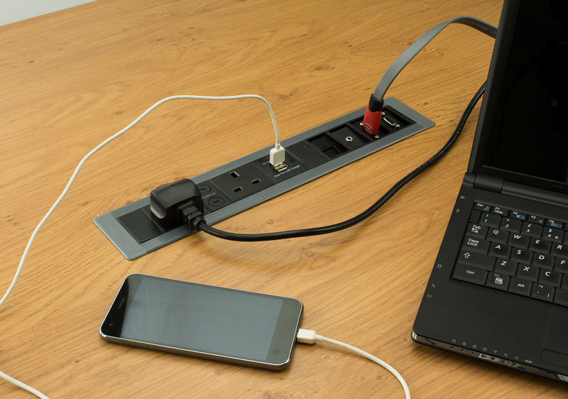 FM4/46CU - 4 Power 2 USB 4 Module Spaces Flush Mounted Desk Power Unit