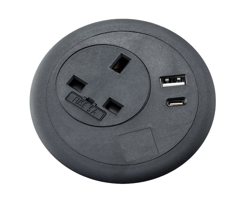 PGB80/USB - 80mm Power & USB Desk Grommet in Black
