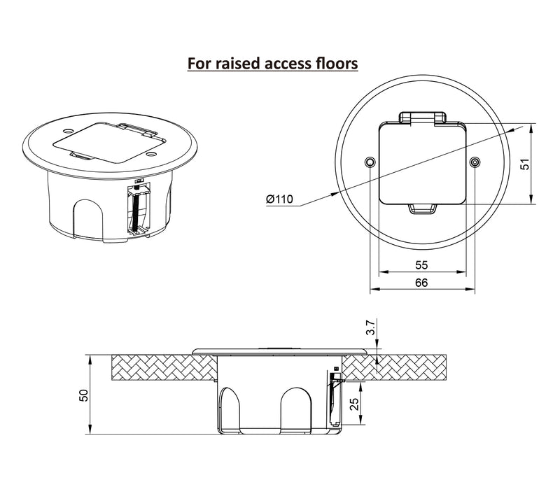 IP44FTGC - Flip Top Cavity Power Grommet