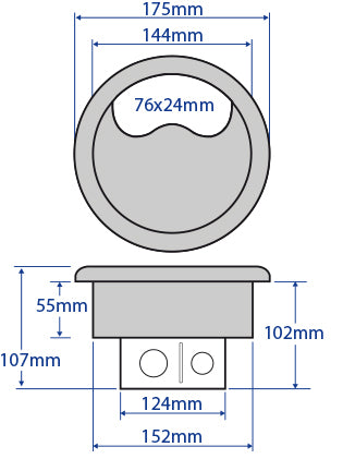 FGG152RCD/D - 152mm Standard RCD Power Grommet with 1 Data Space