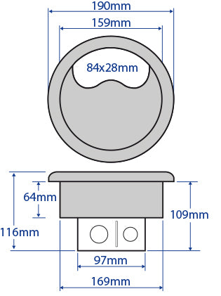 169mm Standard Power Grommet with 2 Data Spaces (Black Only)