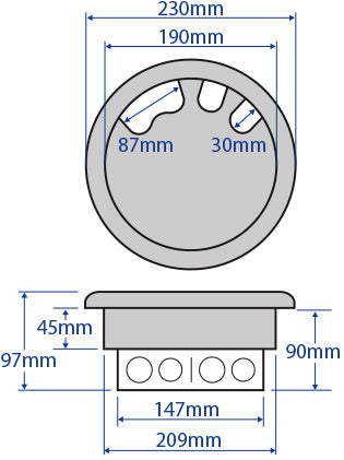 209mm RCD Power Grommet with 4 Data Spaces