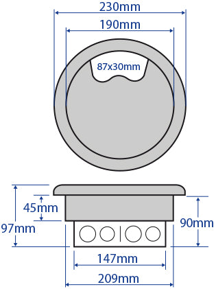 209mm Stainless Steel Lid Power Grommet