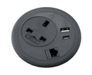 PGB80/CAT6/ACUSB - 80mm Power & USB Desk Grommet in Black + Cat6 Data Media Slot