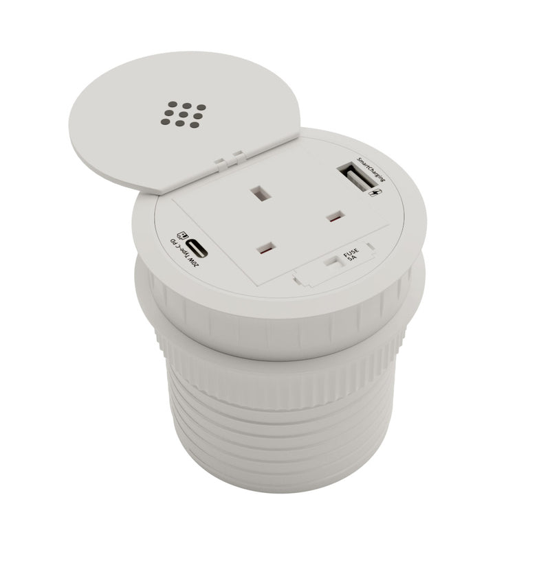 PGWUSB80/WC - Power & USB Desk Grommet in White with Wireless charging