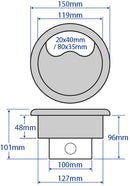 127mm Stainless Steel Power Grommet with EURO Collar & 1 Data Spaces